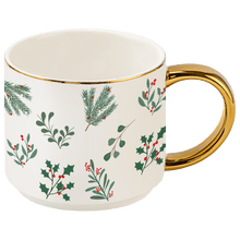 Load image into Gallery viewer, Holiday Greenery 14 oz Gold Handle Coffee Mug [Online Only]
