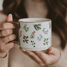 Load image into Gallery viewer, Holiday Greenery 14 oz Gold Handle Coffee Mug [Online Only]
