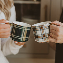 Load image into Gallery viewer, Orange Navy Plaid 14 oz Gold Handle Coffee Mug [Online Only]
