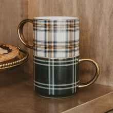 Load image into Gallery viewer, Orange Navy Plaid 14 oz Gold Handle Coffee Mug [Online Only]
