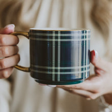 Load image into Gallery viewer, Navy Plaid 14 oz Gold Handle Coffee Mug [Online Only]
