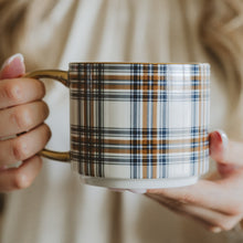 Load image into Gallery viewer, Orange Navy Plaid 14 oz Gold Handle Coffee Mug [Online Only]
