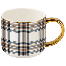 Load image into Gallery viewer, Orange Navy Plaid 14 oz Gold Handle Coffee Mug [Online Only]

