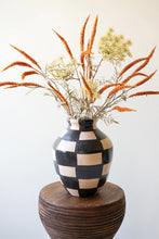 Load image into Gallery viewer, Black and Natural Checkered Ceramic Urn
