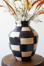 Load image into Gallery viewer, Black and Natural Checkered Ceramic Urn
