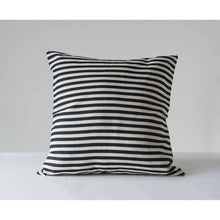 Load image into Gallery viewer, Black Striped Square Cotton Woven Pillow
