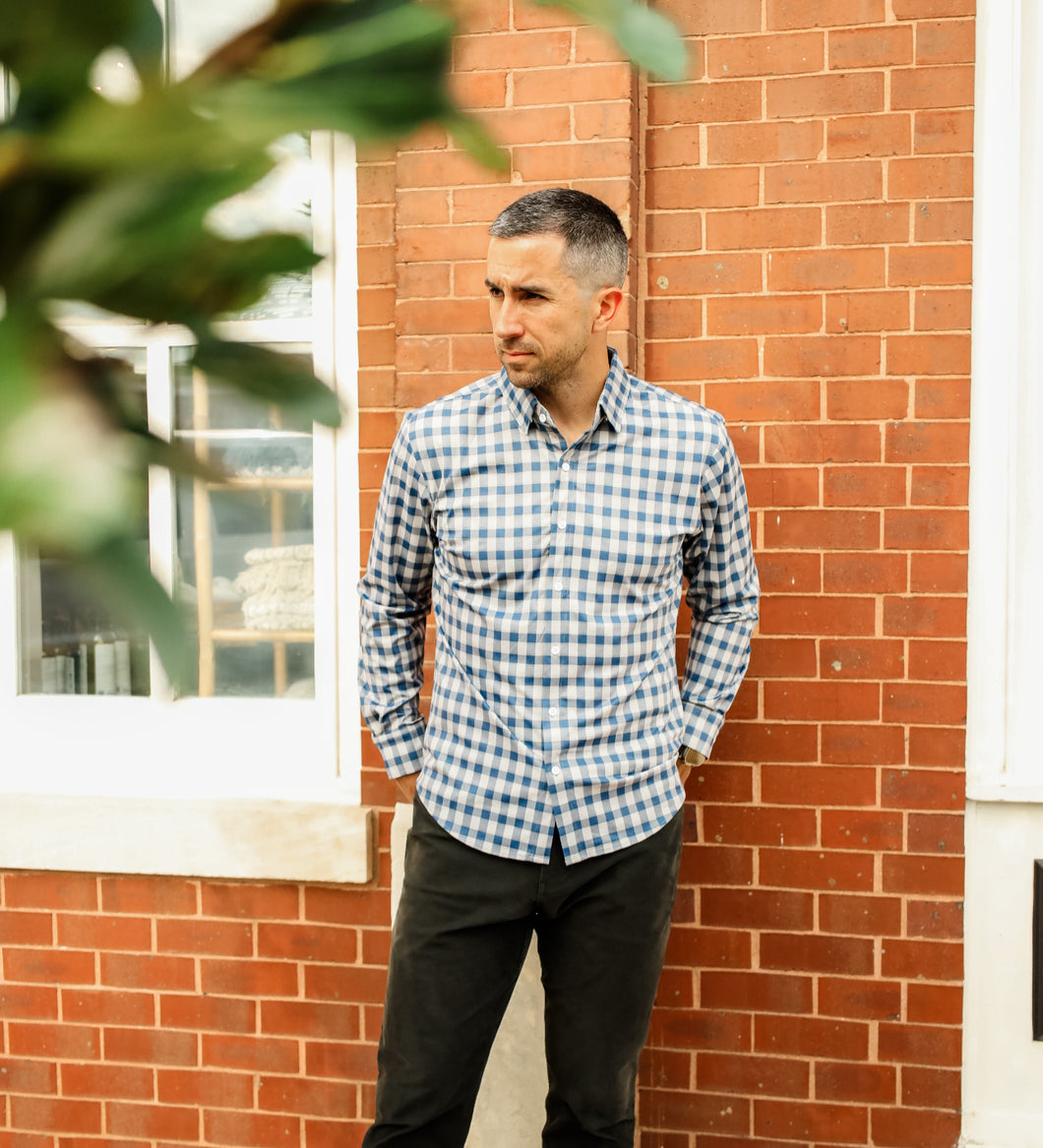 Charcoal & Navy Gingham No Tuck Long-Sleeve Shirt