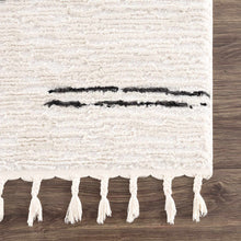 Load image into Gallery viewer, Riad Black Striped White Rug with Tassels [Online Only]

