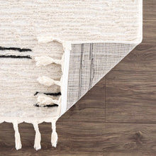 Load image into Gallery viewer, Riad Black Striped White Rug with Tassels [Online Only]
