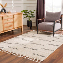 Load image into Gallery viewer, Riad Black Striped White Rug with Tassels [Online Only]
