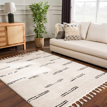 Load image into Gallery viewer, Riad Black Striped White Rug with Tassels [Online Only]
