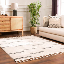 Load image into Gallery viewer, Riad Black Striped White Rug with Tassels [Online Only]
