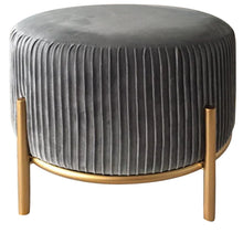 Load image into Gallery viewer, Bennington Round Grey Velvet Foot Stool Ottoman
