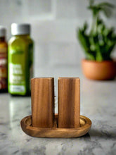Load image into Gallery viewer, Acacia Wood Salt &amp; Pepper Shakers on Base [Online Only]
