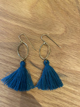 Load image into Gallery viewer, Gold earrings with blue tassel
