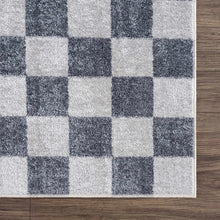 Load image into Gallery viewer, Alie Blue Gray Checkered Washable Rug [Online Only]

