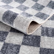 Load image into Gallery viewer, Alie Blue Gray Checkered Washable Rug [Online Only]
