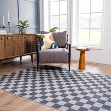 Load image into Gallery viewer, Alie Blue Gray Checkered Washable Rug [Online Only]
