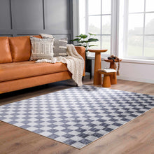 Load image into Gallery viewer, Alie Blue Gray Checkered Washable Rug [Online Only]
