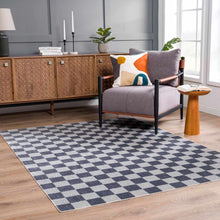 Load image into Gallery viewer, Alie Blue Gray Checkered Washable Rug [Online Only]
