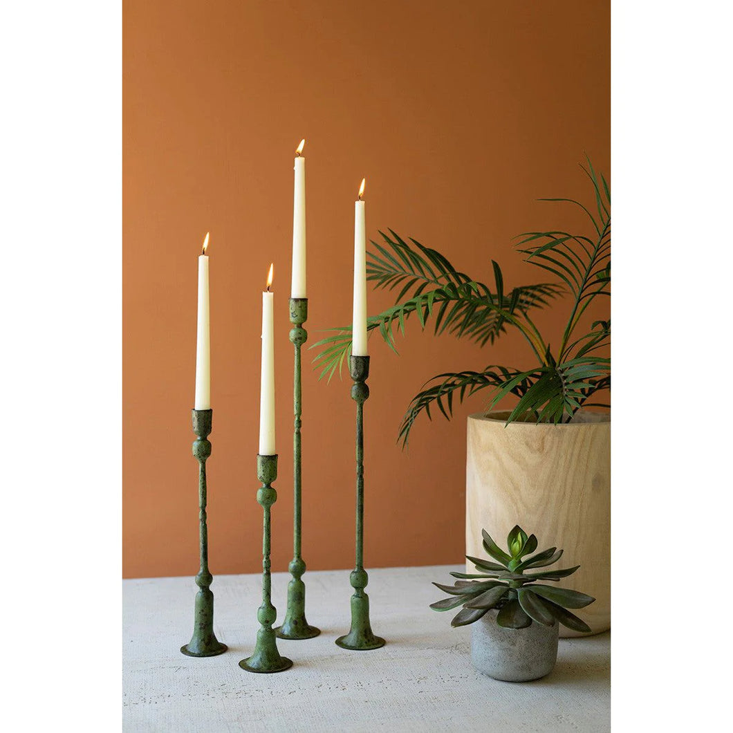 Forged Iron Green Patina Taper Candle Holders (Set of 4)