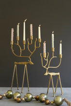 Load image into Gallery viewer, Antique Gold Forged Iron Christmas Deer Candelabras
