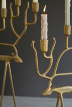 Load image into Gallery viewer, Antique Gold Forged Iron Christmas Deer Candelabras
