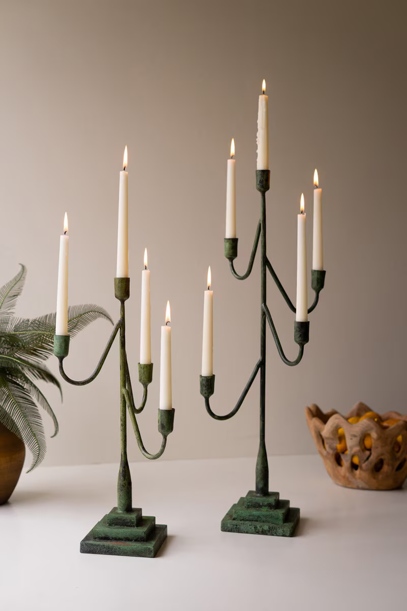 Forged-Iron Green Patina Taper Candelabra (2 Sizes)