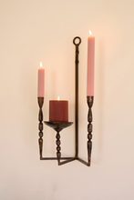Load image into Gallery viewer, Forged-Iron Wall Taper and Pillar Candle Holder
