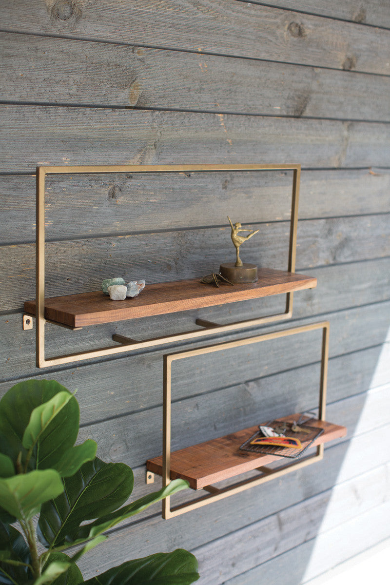 Set of 2 Rectangle Iron and Mango Wood Shelves