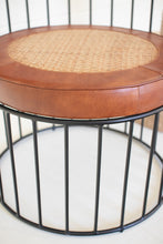 Load image into Gallery viewer, Barrel Iron Chair with Leather and Woven Cane Cushion

