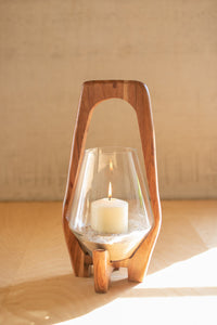 Oval Wood and Glass Lantern (2 sizes)