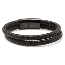 Load image into Gallery viewer, Black and Brown Braided Leather Bracelet with Gunmetal Stainless Steel Magnetic Clasp [Online Only]
