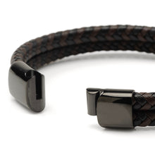 Load image into Gallery viewer, Black and Brown Braided Leather Bracelet with Gunmetal Stainless Steel Magnetic Clasp [Online Only]

