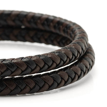 Load image into Gallery viewer, Black and Brown Braided Leather Bracelet with Gunmetal Stainless Steel Magnetic Clasp [Online Only]
