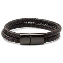 Load image into Gallery viewer, Black and Brown Braided Leather Bracelet with Gunmetal Stainless Steel Magnetic Clasp [Online Only]
