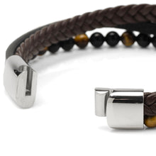 Load image into Gallery viewer, Stainless Steel Stacked Brown Leather Bracelet with Tigers Eye [Online Only]
