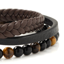 Load image into Gallery viewer, Stainless Steel Stacked Brown Leather Bracelet with Tigers Eye [Online Only]
