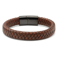 Load image into Gallery viewer, Red Brown Braided Leather Bracelet with Gunmetal Stainless Steel Magnetic Clasp [Online Only]

