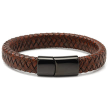 Load image into Gallery viewer, Red Brown Braided Leather Bracelet with Gunmetal Stainless Steel Magnetic Clasp [Online Only]
