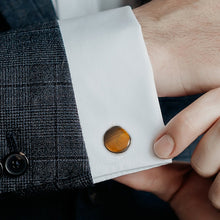 Load image into Gallery viewer, Sterling Silver Formal Tigers Eye Gunmetal Cufflinks [Online Only]
