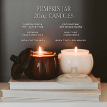 Load image into Gallery viewer, Hello Fall Soy Candle - Amber Glass Pumpkin Jar - 20 oz [Online Only]
