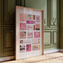 Load image into Gallery viewer, Pink Matchbook Collage Poster w/Frame Options [Online Only]
