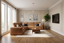 Load image into Gallery viewer, Rally Pro Caramel 6-Piece Power Reclining Sectional with Console and Immersive Sound System [Online Only]
