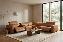 Load image into Gallery viewer, Rally Pro Caramel 6-Piece Power Reclining Sectional with Console and Immersive Sound System [Online Only]
