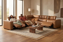 Load image into Gallery viewer, Rally Pro Caramel 6-Piece Power Reclining Sectional with Console and Immersive Sound System [Online Only]
