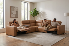 Load image into Gallery viewer, Rally Pro Caramel 6-Piece Power Reclining Sectional with Console and Immersive Sound System [Online Only]
