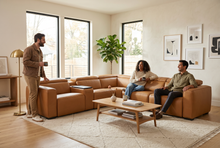 Load image into Gallery viewer, Rally Pro Caramel 6-Piece Power Reclining Sectional with Console and Immersive Sound System [Online Only]
