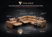 Load image into Gallery viewer, Rally Pro Caramel 6-Piece Power Reclining Sectional with Console and Immersive Sound System [Online Only]
