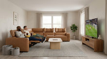 Load image into Gallery viewer, Rally Pro Caramel 6-Piece Power Reclining Sectional with Console and Immersive Sound System [Online Only]
